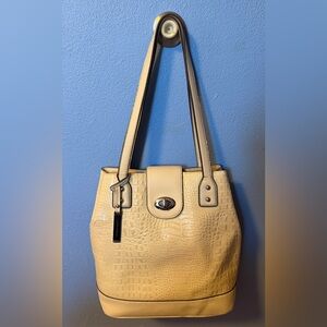 Franco Sarto Faux Embossed Croc Leather Tote Handbag Silver Hardware As Is